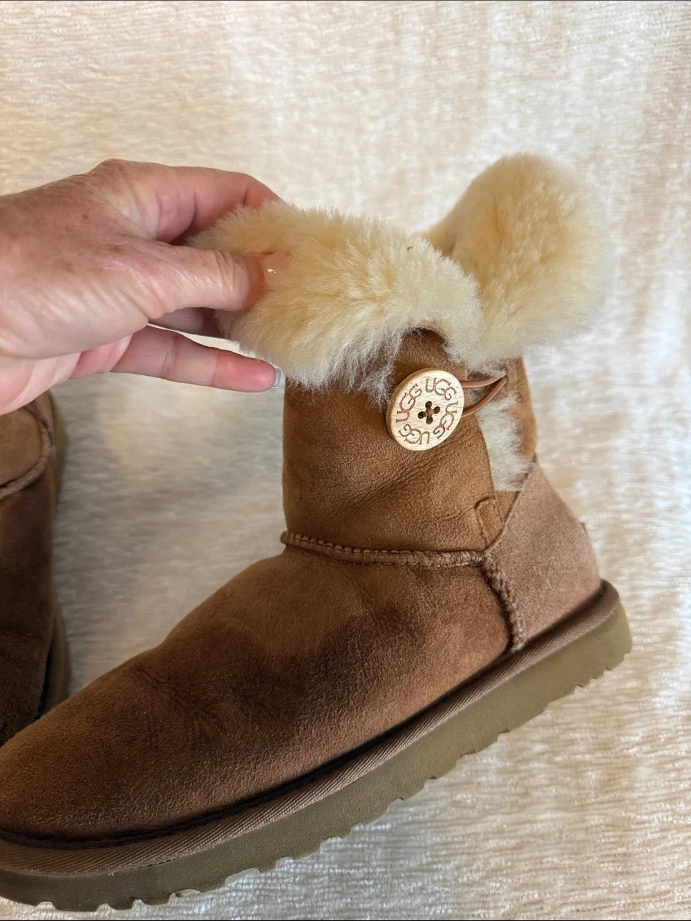 UGG Women's Brown Shearling Button Short Boots